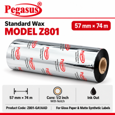 Standard Wax-Z801,57mmx,74mtr,,0.5 inch core With Notch,Ink Out